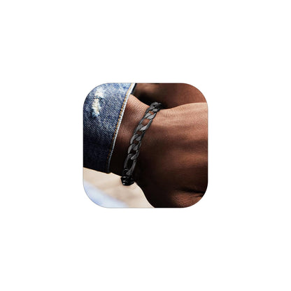 ChainsHouse Black Steel Bracelet Men and Womens 9mm 8.3/'' Punk Hip Hop Jewelry Stainless Steel Figaro Bracelets'' }