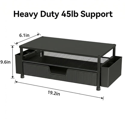 ECOLOVI Desk Organizer and Accessories, 2-Tier Computer Monitor Stand Rise with Storage Drawer & 2 Pen Holders, Laptop & Printer Stand for Desktop, Workspace Organizers for Office Supplies (Black 2-Pack))