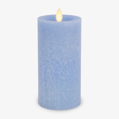Luminara Sea Glass Flameless Candle, Cornflower 3" x 6.5", Moving LED Flame Pillar with Timer, Battery Operated, Real Wax, Unscented Home Décor
