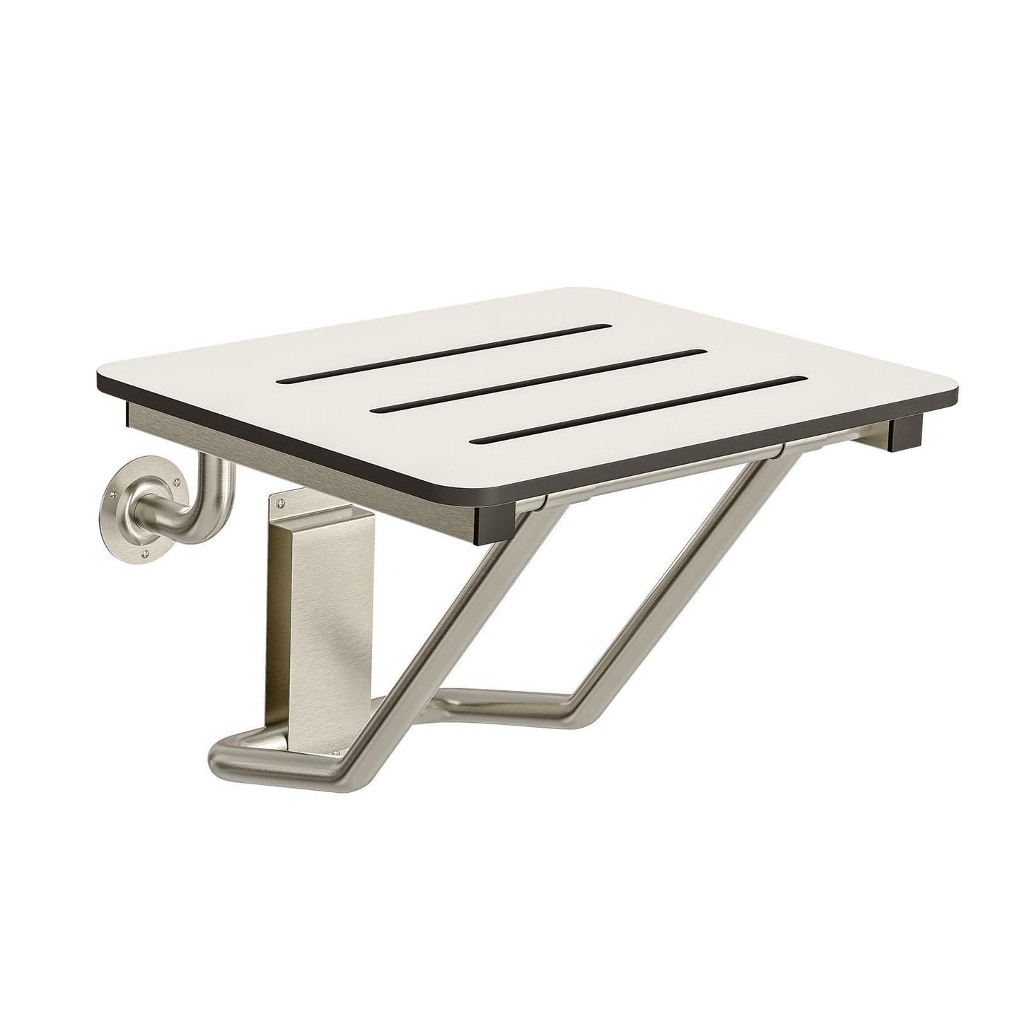 Stardrix 18" x 16" ADA Compliant Phenolic White Folding Shower Seat Bench, Wall Mount Foldable Bathroom Shower Chair with Stainless Steel Support, 400 lbs Capacity