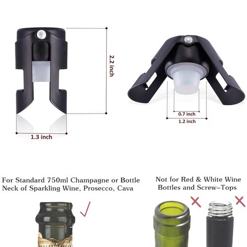 HYZ Champagne Stoppers 2Pack - Stainless Steel Sparkling Wine Bottle Stopper with Pure Silicone Air Tight Seal - Professional Wine Saver for Champagne，Prosecco and Cava (Black)