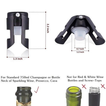 HYZ Champagne Stoppers 2Pack - Stainless Steel Sparkling Wine Bottle Stopper with Pure Silicone Air Tight Seal - Professional Wine Saver for Champagne，Prosecco and Cava (Black)