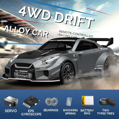 D43-01 1:43 Scale 2.4G Full Proportional 4WD Alloy RC Drift Car with Gyro System Silent Bearings Adjustable Speed &amp LED Lights for Adults High Speed Remote Control Racing Car