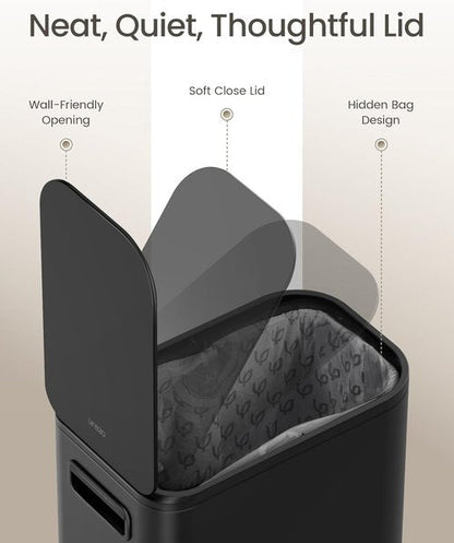 Cesun Stainless Steel Bathroom Trash Can - 5 Liter Soft Close Lid & Step Pedal | Matte Black Waste Basket
