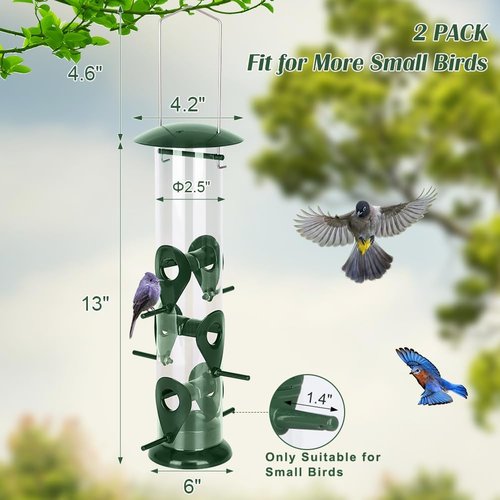 FEED GARDEN Metal Bird Feeder - 6-Port Squirrel-Proof Tube Feeder, Weather Resistant, 13 Inch
