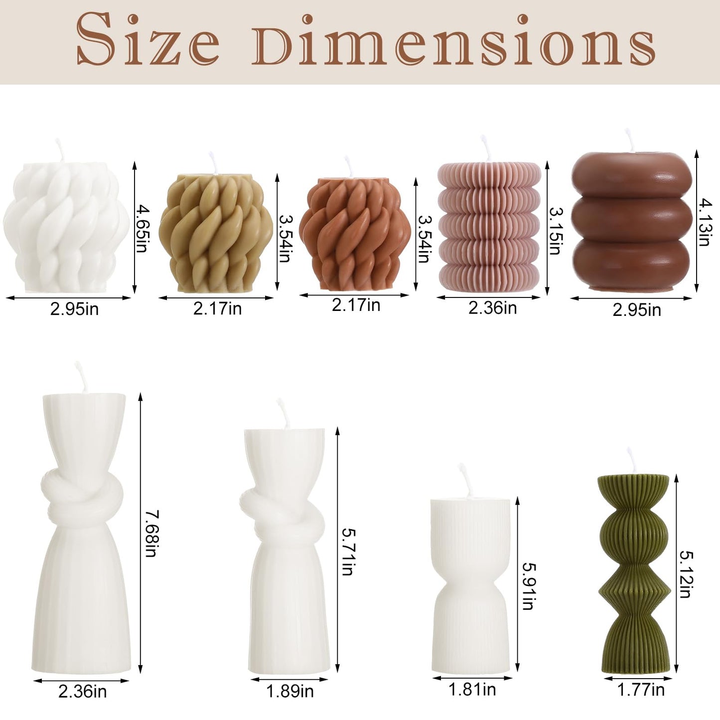 Conelist 9pcs Rustic Farmhouse Pillar Candles Set 3.1"-7.7" Handmade Neutral Soy Wax Ribbed Scented Aesthetic Swirl Candle for Dining Table Centerpiece Home Wedding Decor