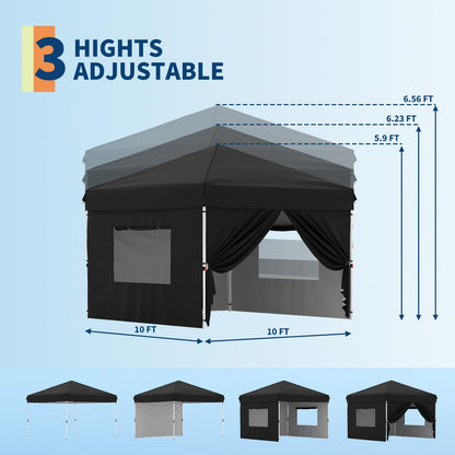 Garvee 10x10 Pop Up Canopy Tent with 4 Removable Sidewall, Heavy Duty Commercial Instant Shelter with One-Person Setup, UPF 50+ Waterproof, 100 Sq Ft Shade for Outdoor Events, Camping, Farmers Market