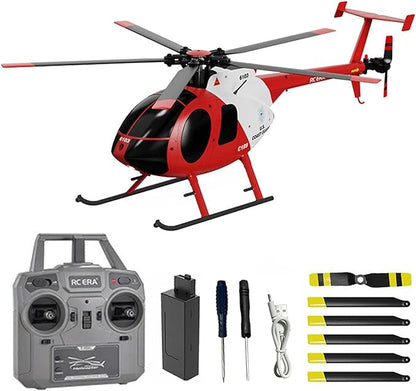 C189 RC Helicopter 1:28 Scales MD500 Model 2.4G 6CH RTF Remote Control Helicopter with Brushless Motor Single Blade Flybarless Optical Flow Localization 1 Battery - Red