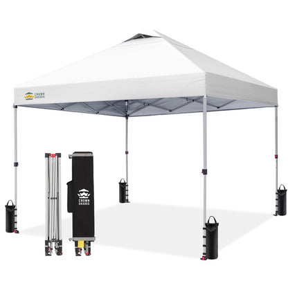 CROWN SHADES 10x10 Pop Up Canopy, Patented CenterLok One Push Tent Canopy, Newly Designed STO-N-GO Storage Bag, 8 Stakes, 4 Ropes (10x10, White)