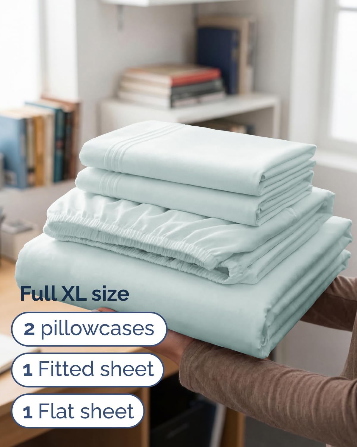 Skiennix Full XL Bed Sheet Set - Soft, Breathable & Cooling 4-Piece Luxury Bedding - Ice Blue, Deep Pockets