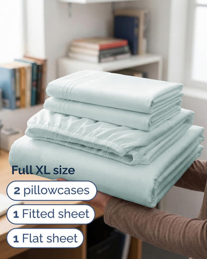 Skiennix Full XL Bed Sheet Set - Soft, Breathable & Cooling 4-Piece Luxury Bedding - Ice Blue, Deep Pockets