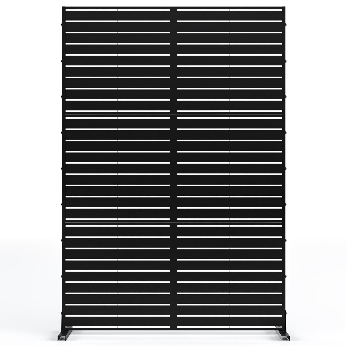 MTART Metal Privacy Screen 72" H x 47.2" Decorative Outdoor Privacy Screen Privacy Panel with Stand for Balcony Deck Patio Lawn Garden, Privacy Fence (Black-Louvered)
