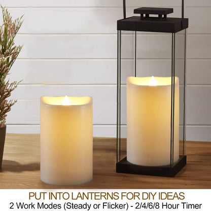 HOME MOST Pack of 2 Ivory LED Pillar Candles Outdoor IP65 Waterproof 4x6 - Large Pillar Candles Battery Powered with Timer and Remote - Oblique Edge Unscented Outdoor Flameless Candles Flickering