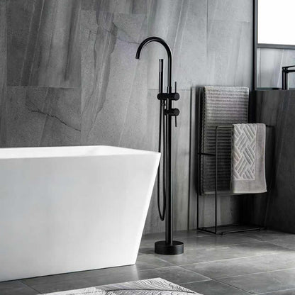 Taplong Matte Black Freestanding Tub Filler Faucet, Floor Mount Bathtub Faucet with Single Handle Handheld Shower, High Flow Bathroom Tub Faucet-51005B