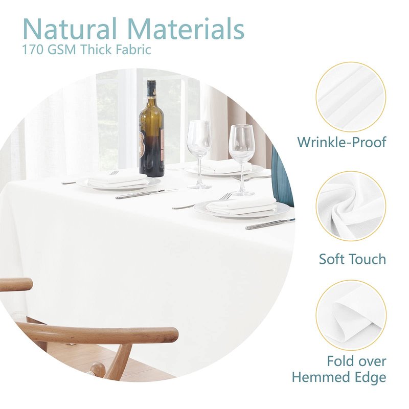 Veblandy 2 Pack Rectangle Tablecloth, 52x70 inch, Water Resistant Wrinkle Free Linen Textured Table Cloth Washable, Decorative Fabric Table Cover for Dining, Party and Camping, White