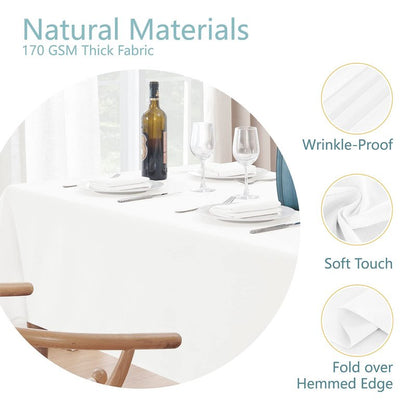 Veblandy 2 Pack Rectangle Tablecloth, 52x70 inch, Water Resistant Wrinkle Free Linen Textured Table Cloth Washable, Decorative Fabric Table Cover for Dining, Party and Camping, White