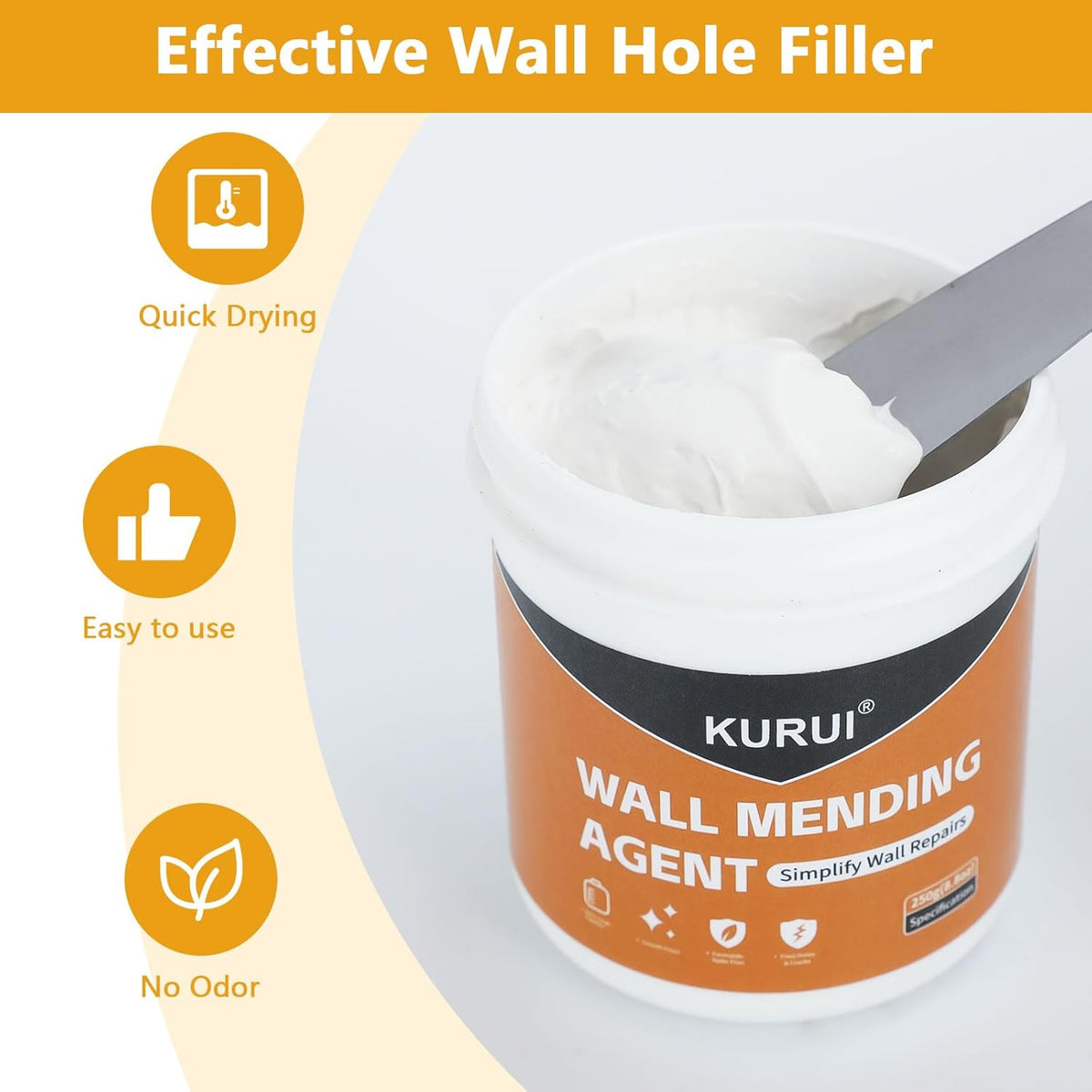 KURUI Drywall Repair Kit - 8.8oz Spackle Paste with Scraper & Sandpaper Sheets | Easy Home Repair Solution