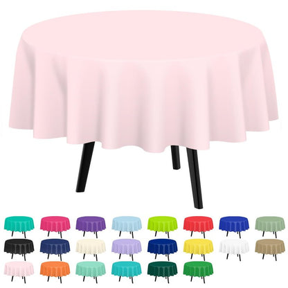 QIKSION Pink Round Tablecloth 2 Pack, 84 Inch Plastic Table Cloth Disposable for Parties