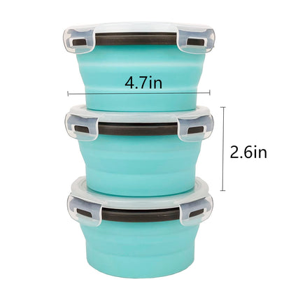CCyanzi 3piece Round Collapsible Bowl with Lids, Silicone Food Storage Containers, Microwave & Freezer Safe, Space Saving for Kitchen Cabinet and Camping Backpack,(Pink)