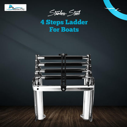 MARINE CITY 4-Step Telescoping Swim Ladder with Rubber Strap, 304 Stainless Steel, Sturdy, Strong & Smooth Fine Polished - Ideal for Boats, RVs, Ships, Yachts, Swimming Pools (Pack of 1)