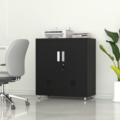 JINKUR Metal Storage Cabinet with Locking Doors and Adjustable Shelf, Small Lockable Sideboard Buffet Cabinet for Home, Office, Entryway, Hallway, Living Room, Kitchen and Dining Room (Black)