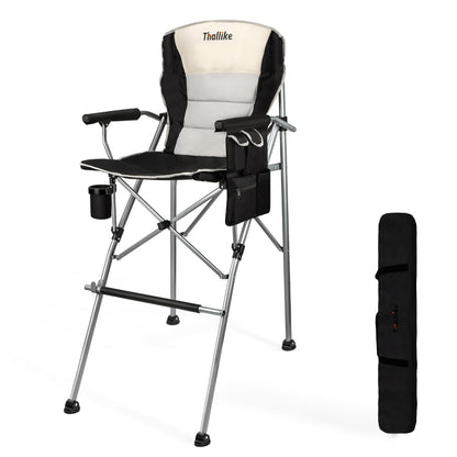 Thallike Foldable Directors Makeup Salon High Chair - Portable Camping Bar Height Folding Photoshoot Chairs with Stroage Bag Cup Holder Non-Slip Footrest, Supports 400 lbs Black Tall Director Chair