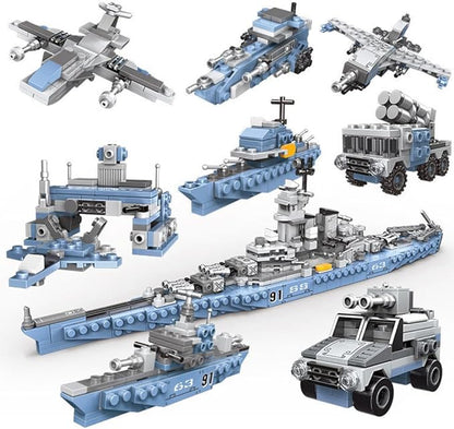Military Army Building Toys for Adults 8IN1 USS Missouri Battleship Stem Building Blocks Military Bricks 25 Models Engineering Kits