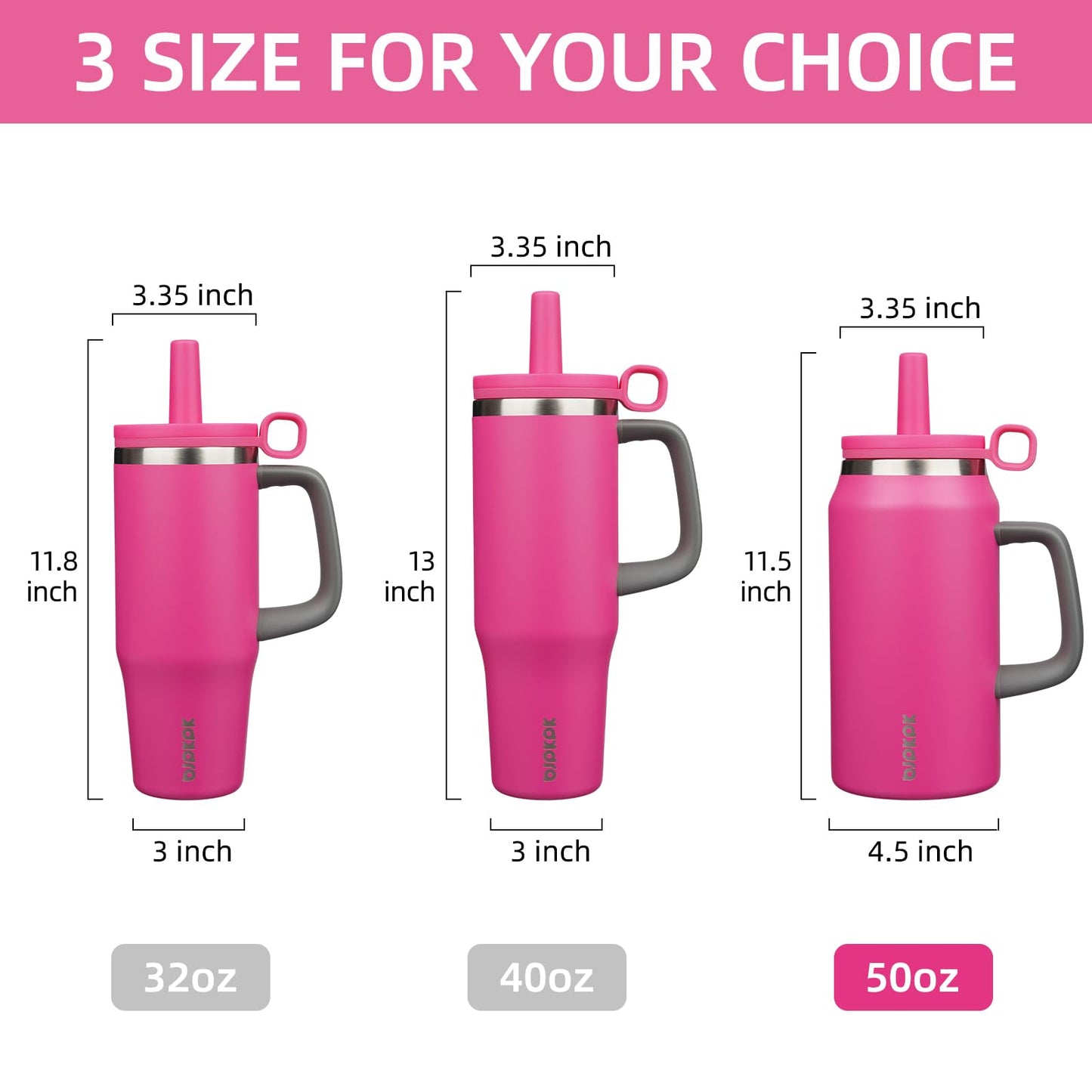 BJPKPK 50oz Insulated Tumbler with Handle Stainless Steel Travel Coffee Mug with Lid Reusable Large Water Bottle with Straw,Barbie Pink