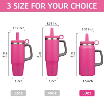 BJPKPK 50oz Insulated Tumbler with Handle Stainless Steel Travel Coffee Mug with Lid Reusable Large Water Bottle with Straw,Barbie Pink