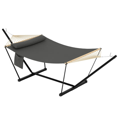 Double Hammock with Stand - Heavy Duty Portable 2 Person Design with Adjustable Steel Stand, Max 450LBS, Ideal for Outdoor Patio, Garden, Beach & Backyard