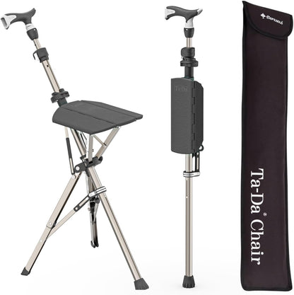 Ta-Da Chair Series 1 Pro, Portable Trekking Hiking Pole, Folding Walking Stick with Seat, Walking Cane with Chair, Foldable Chair, Lightweight Aluminum, Easy Carry and Storage, Anti-Slip, Black