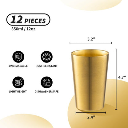 CSTOUTHOM 12 Pack 12 oz Stainless Steel Insulated Cup, Double Wall Vacuum Small Metal Cup, Reusable Camping Cups Unbreakable Indoor Outdoor for Party, Home, Office, BBQ, Gold