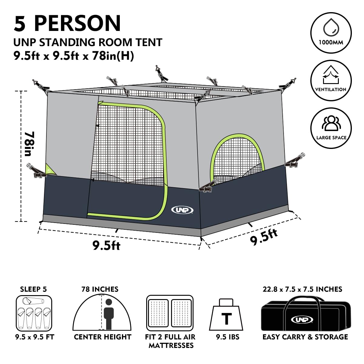 UNP Canopy Inner Tent, Camping Cube Tents for Pop Up Camping Canopy Tent, Compatible with 10' Wide Canopies Tents (No Top & Frame) (Dark Blue)