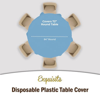 Exquisite Party Solids 6-Pack Premium Plastic Tablecloth 84in. Round Plastic Table Cover - Light Blue