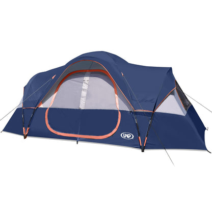 UNP Camping Tent 10-Person-Family Tents, Parties, Music Festival Tent, Big, Easy Up, 5 Large Mesh Windows, Double Layer, 2 Room, Waterproof, Weather Resistant, 18ft x 9ft x78in (Navy Blue)