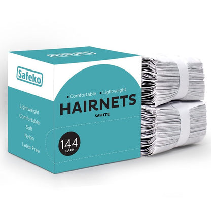 SAFEKO Hair Nets 144 PCS, Individually Wrapped, Lightweight Nylon Hairnets, Latex-Free | White, Large (24")