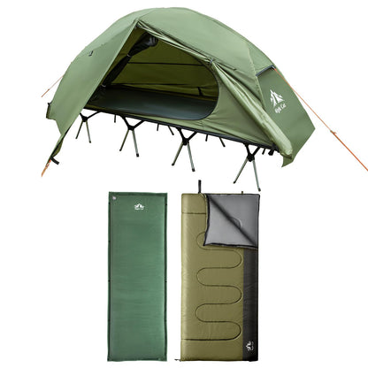 Night Cat Camping Cot Tent with Self-Inflating Sleeping Pad and Camping Sleeping Bag Waterproof 1-Person Off-Ground Combo Cot Bed for Adults Portable Easy Set-up Tent