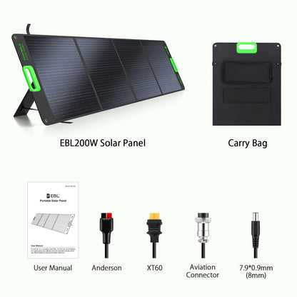 200W High Efficiency ETFE Foldable Solar Panel for Portable Power Station, IP65 Waterproof Solar Charger with Kickstands, DC XT60 & Anderson Outputs for Outdoor RV Camping Emergency Blackout