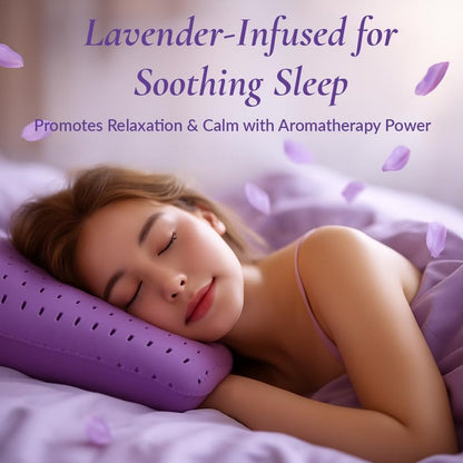 OMEO 2 Pack Lavender Cooling Memory Foam Bed Rest Pillows, Ventilated Memory Foam Cooling Pillow for Stomach, Back and Side Sleeper Support, Washable Removable Cover Sleeping Pillows, 24" x 16"