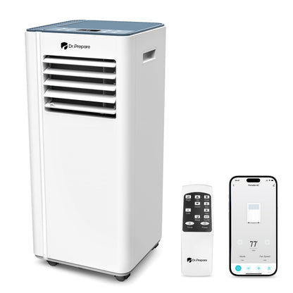 DR.PREPARE 8,000 BTU Portable Air Conditioner with WiFi Enabled, Cooling, Dehumidifier, Fan & Sleep Modes 4-in-1 Portable AC w/Remote Control & 67'' Window Kit, Cools Up To 350 sq. ft, 1-24H Timers