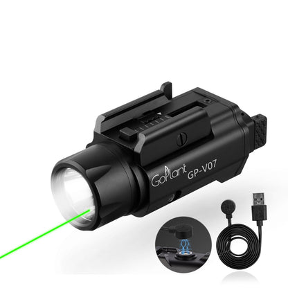 GOPLANT 2250 Lumens Weapon Laser Light Combo - Adjustable Rail LED Light and Green Laser Flashlight, Aircraft-Grade Aluminum, Magnetic Rechargeable Strobe Tactical Flashlight for Picatinny or GL Rail