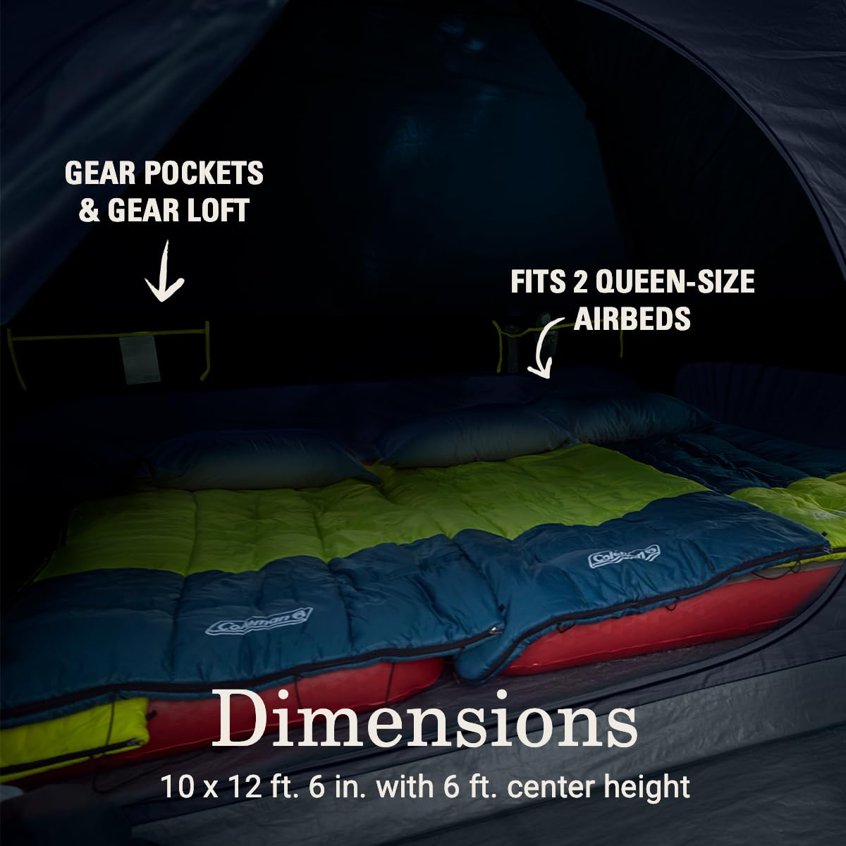 Coleman Skydome Dark Room Tent with Screen Room & 5-Minute Setup, Weatherproof 4/6 Person Tent Blocks 90% of Sunlight, Rainfly & Carry Bag Included, Made of PFAS-Free Materials