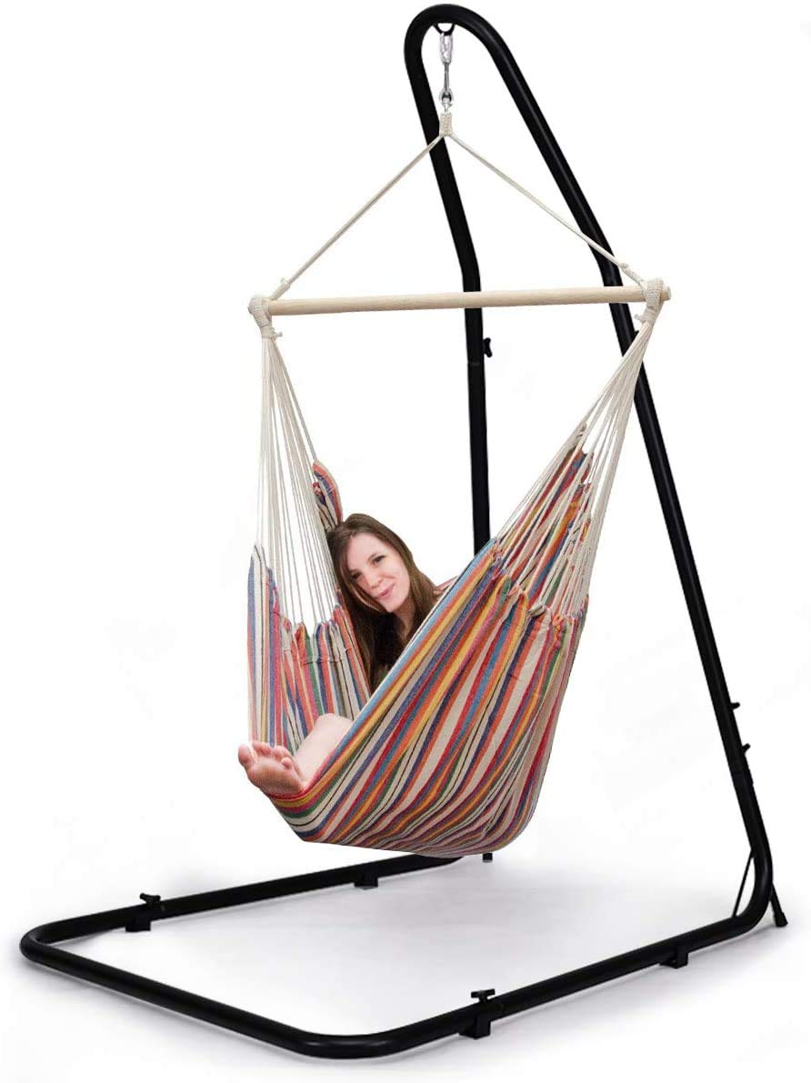 FANTASK Adjustable Hammock Stand, Outdoor Height Adjustable Solid Steel Heavy Duty Stand, Outdoor & Indoor Arc Hanging Hammock Stand for Hammock Air Porch Swing Chair, 75" to 94.5"