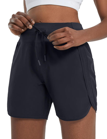 baleaf Women's 5" Workout Shorts Athletic Running Shorts High Waisted with Zipper Pocket Gym Quick Dry Hiking Sports Black S