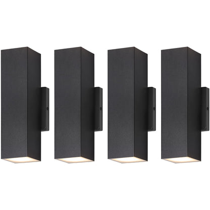 BesLowe 4-Pack Outdoor Wall Lights, LED Up and Down Sconces, Metal, 13.75in, Black, Model B04048L(4PK)