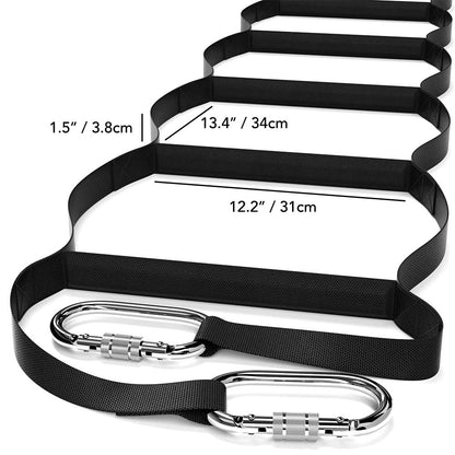 Lightweight Strap Ladder with Carabiners 13ft (4m) | Multi Function Rope Ladders for Kids & Adults | Rescue Tool | Retractable Ladders - Safety Ladder for Fire Evacuation - Compact & Durable