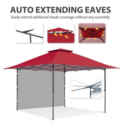 EAGLE PEAK 13x13 Pop up Canopy Tent w/One Wall, Instant Canopy Easy Set up Folding Shelter w/One Privacy Curtain, 169 Square Feet Sun Shade, Red