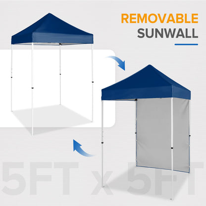 EAGLE PEAK Pop up Canopy 5x5, Outdoor Portable Canopy Tent with One Removable Sunwall, Carry Bag Included, Dark Blue