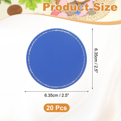 uxcell 20 Pcs Leather Patches for Hats, Round Leather Hat Patches with Adhesive, Rustic Faux Iron on Blank Patch for Laser Engraving Fabric Repair Sew Crafts, Blue