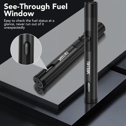 TBTeek 2 Pack Torch Lighters, Refillable Butane Lighter with Safety Lock & Continuous Flame, Visible Fuel Window, Adjuatable Jet Flame Lighter for Candle, BBQ, Fireplaces, Black(Butane Not Included)